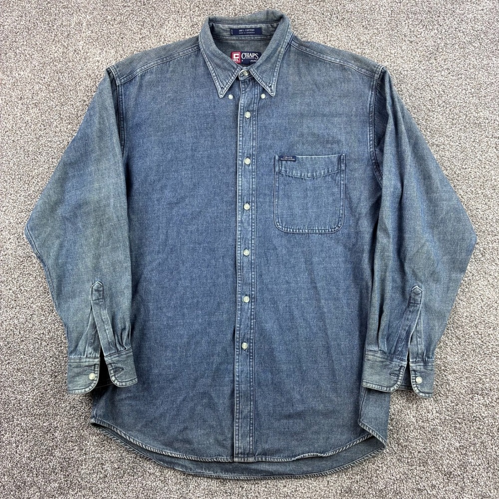 Vintage Chaps Ralph Lauren Denim Shirt Mens Large Blue Cotton Button Down